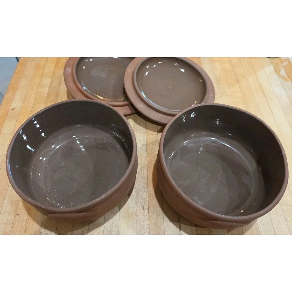 Lot 2 Crate & Barrel Terracotta Covered Casserole Dish Cottagecore Rustic Tuscan